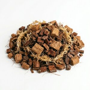 Orchid mix growing medium with bark chips, coco chunks, and sphagnum moss blend on white background